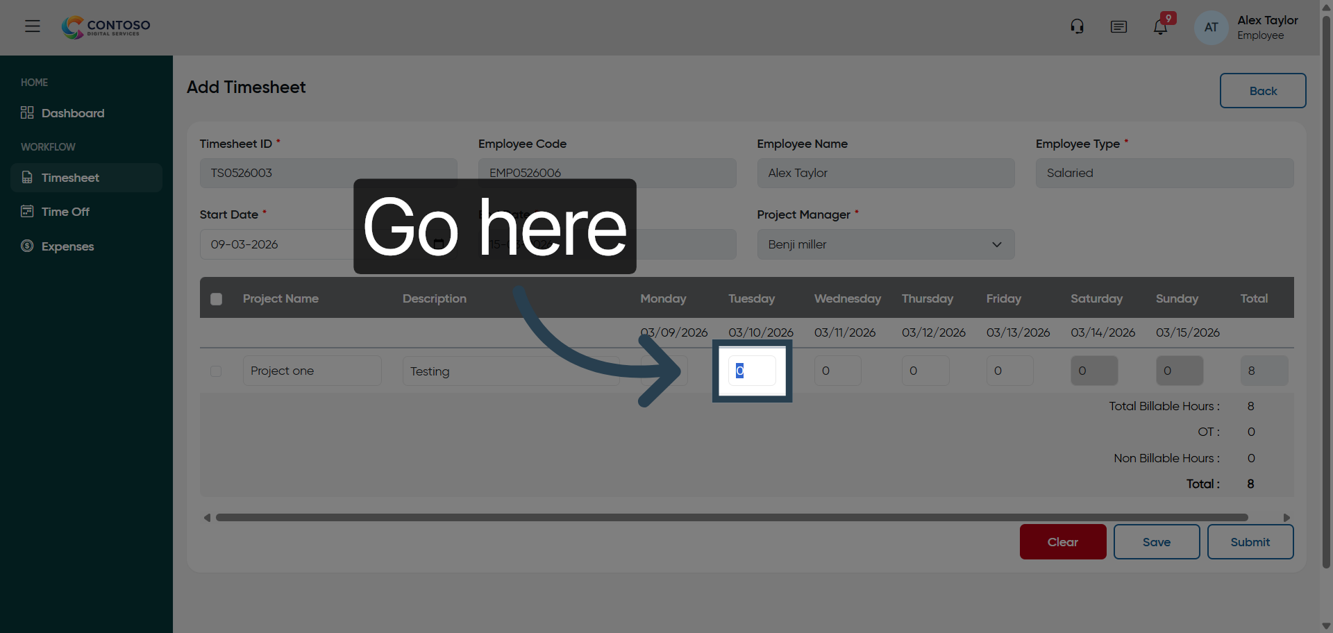 Navigate to Additional Hours Field