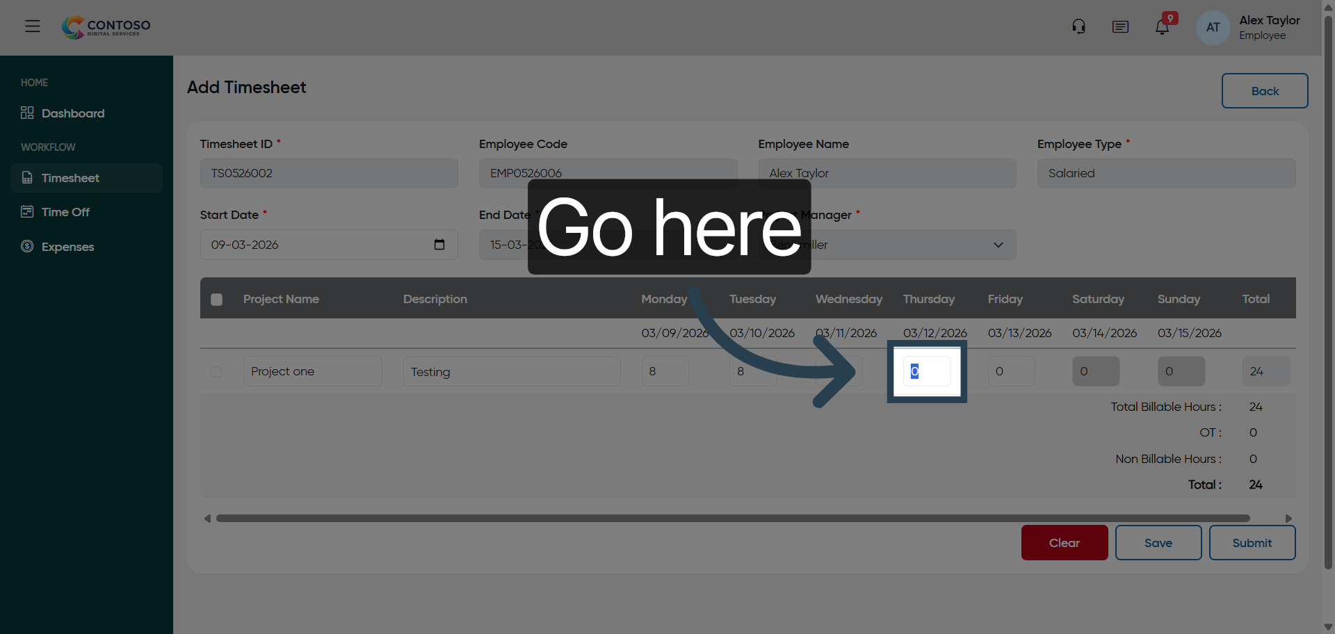 Navigate to Overtime Hours Field