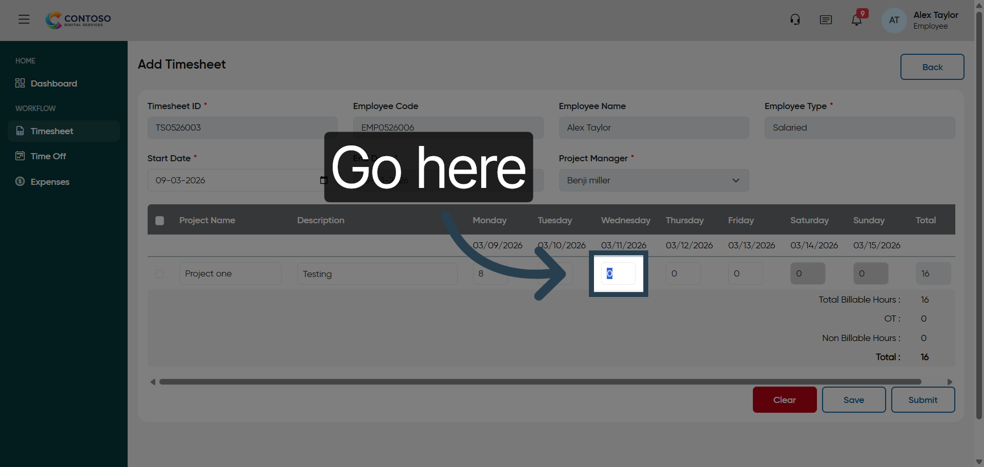 Navigate to Overtime Hours Field