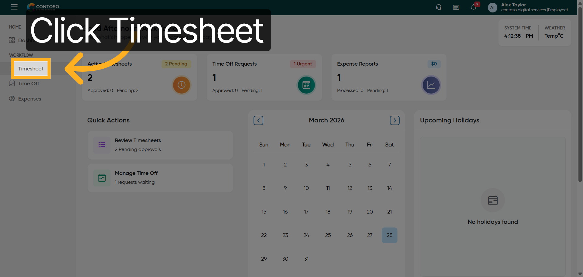 Access Timesheet Section