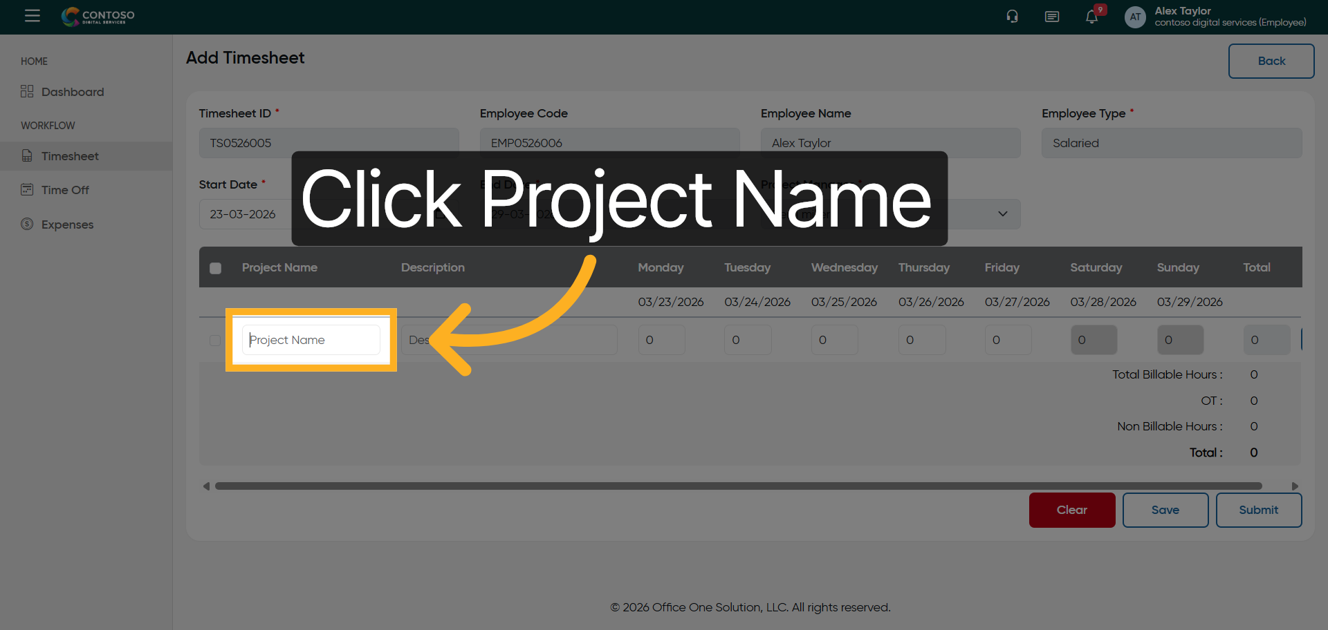 Select Project Name Field