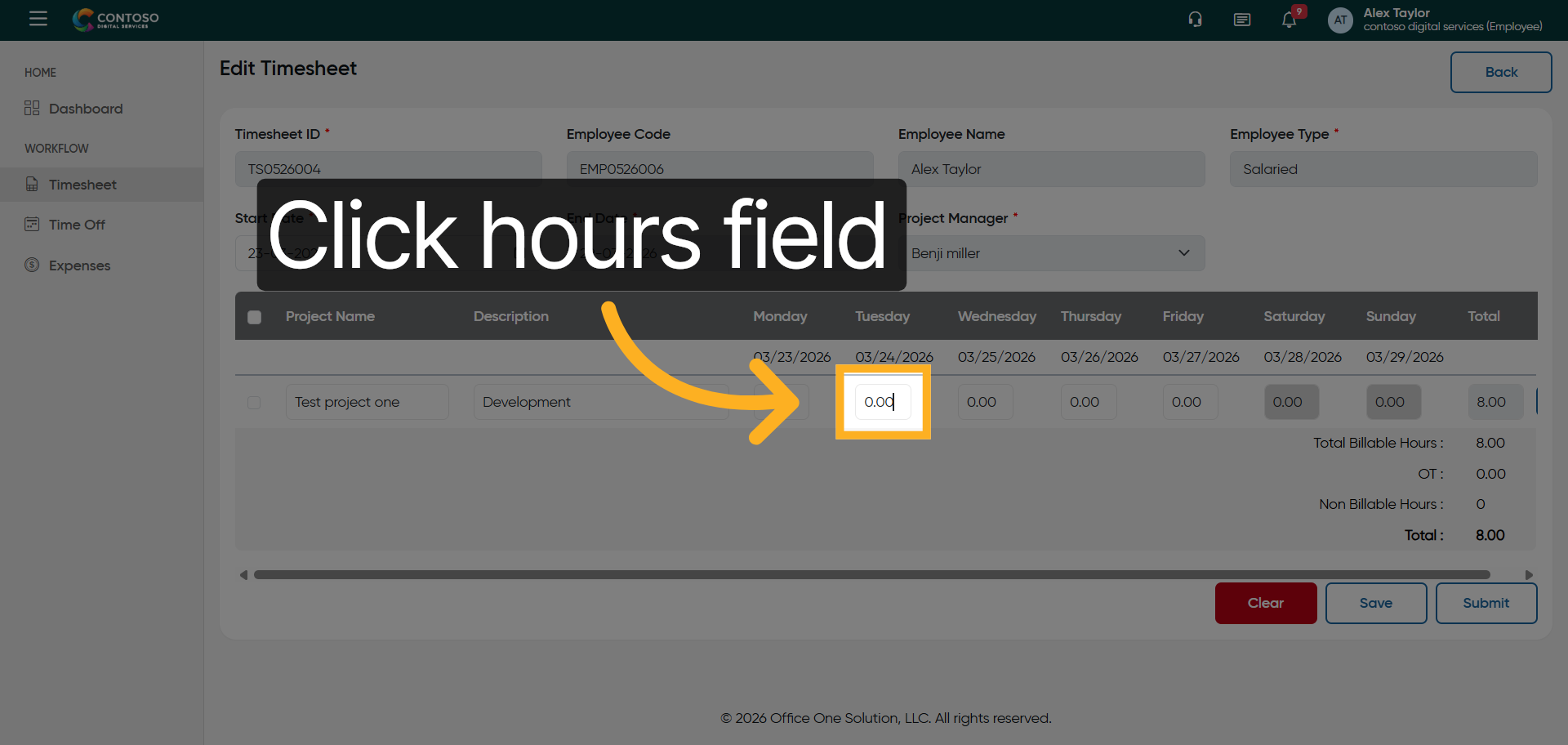 Select Hours Field for Edit