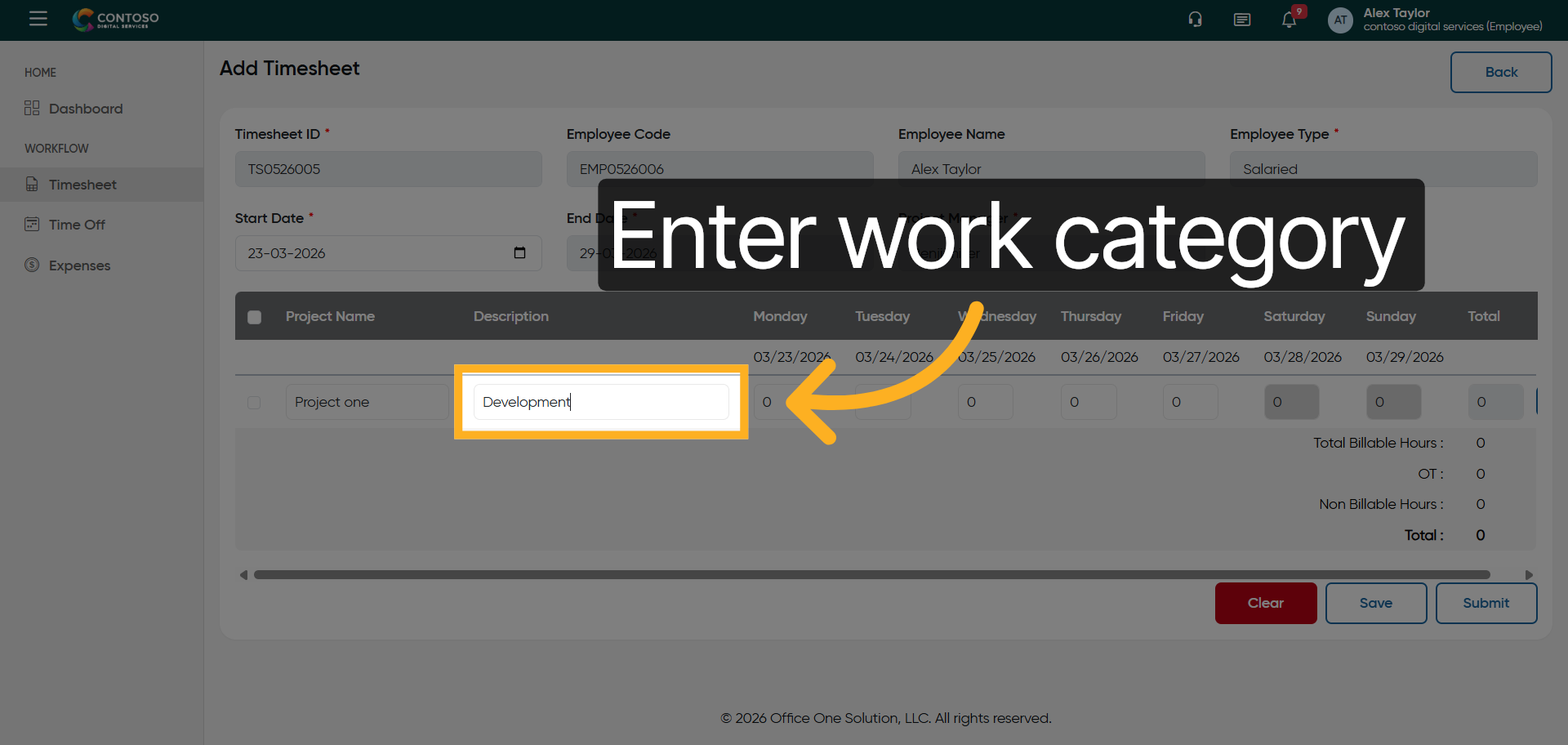 Specify Work Category