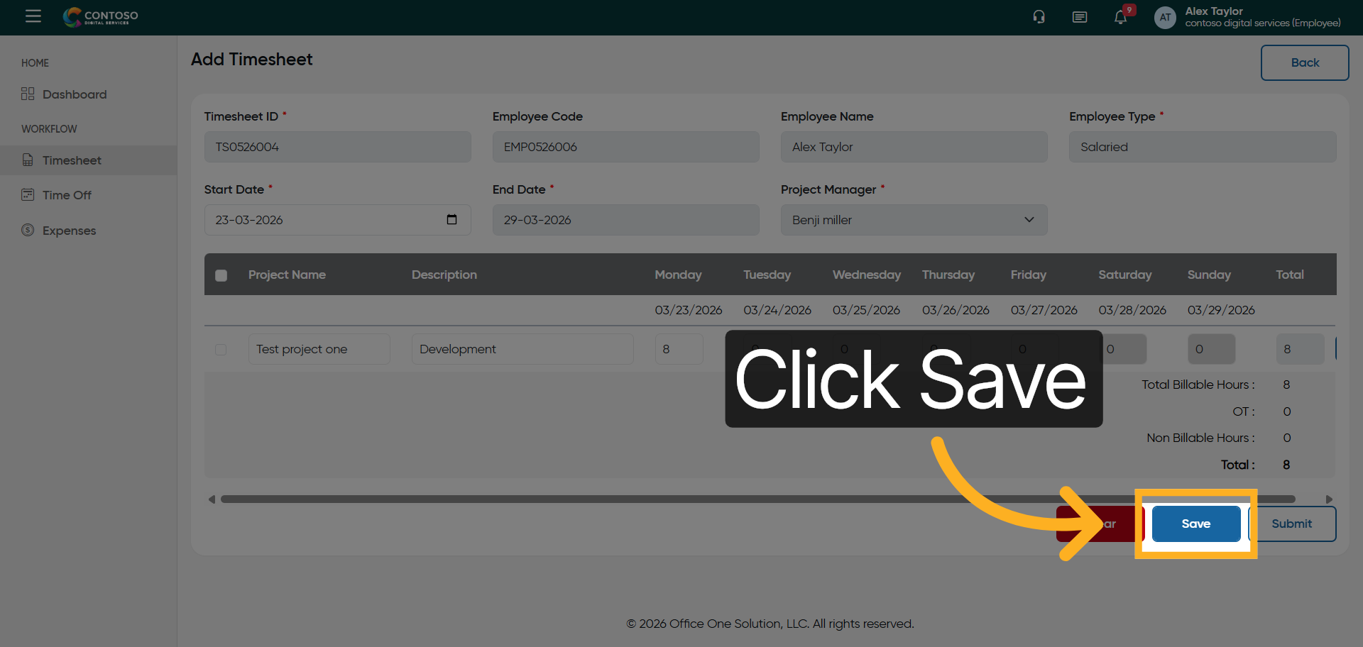 Save Timesheet Entry