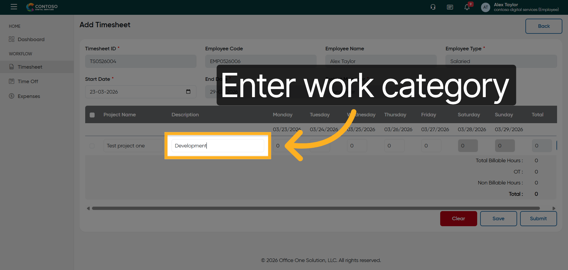 Specify Work Category