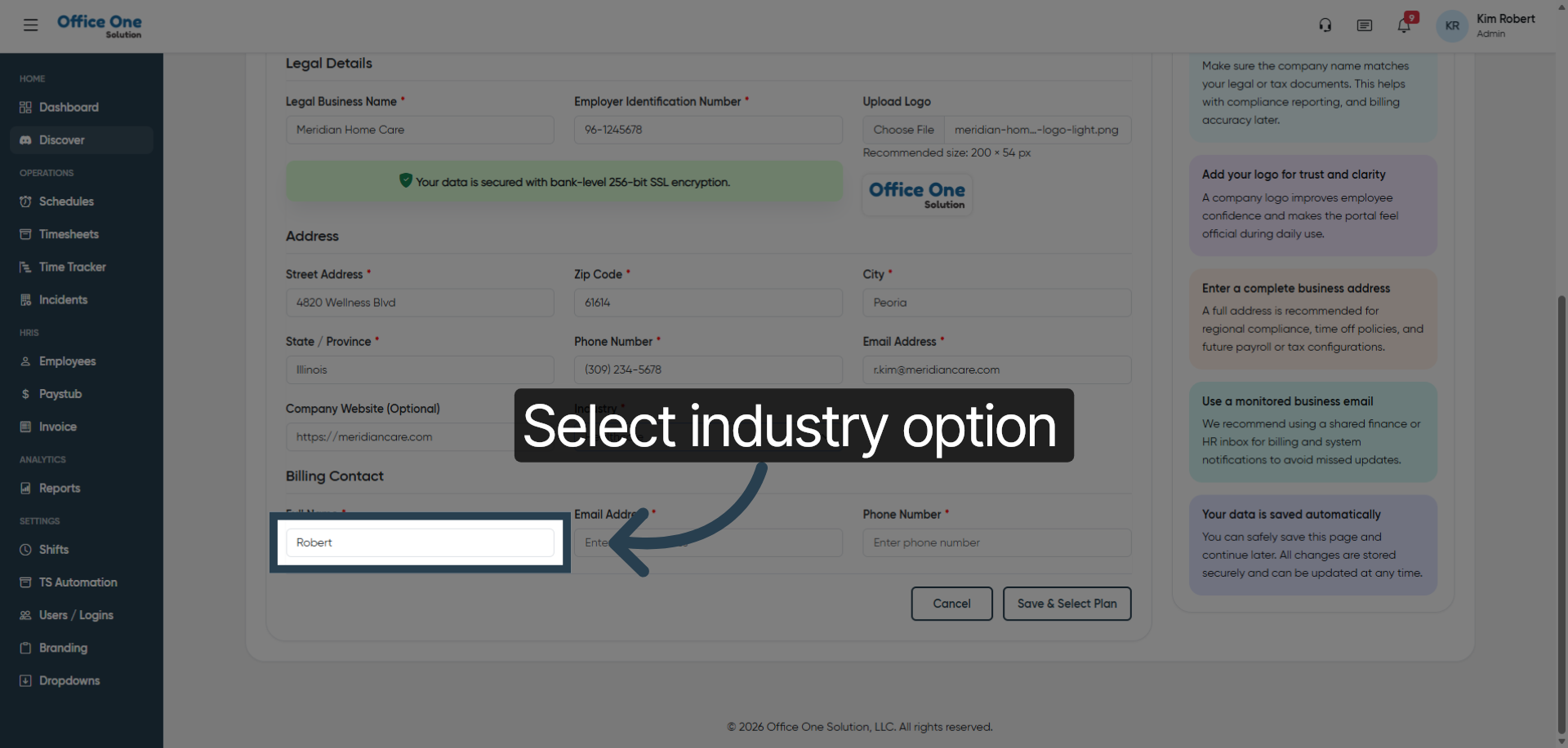 Choose Industry Option