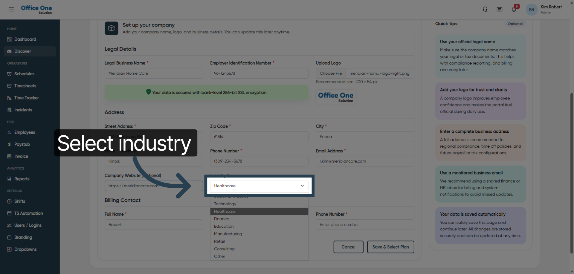 Open Industry Dropdown