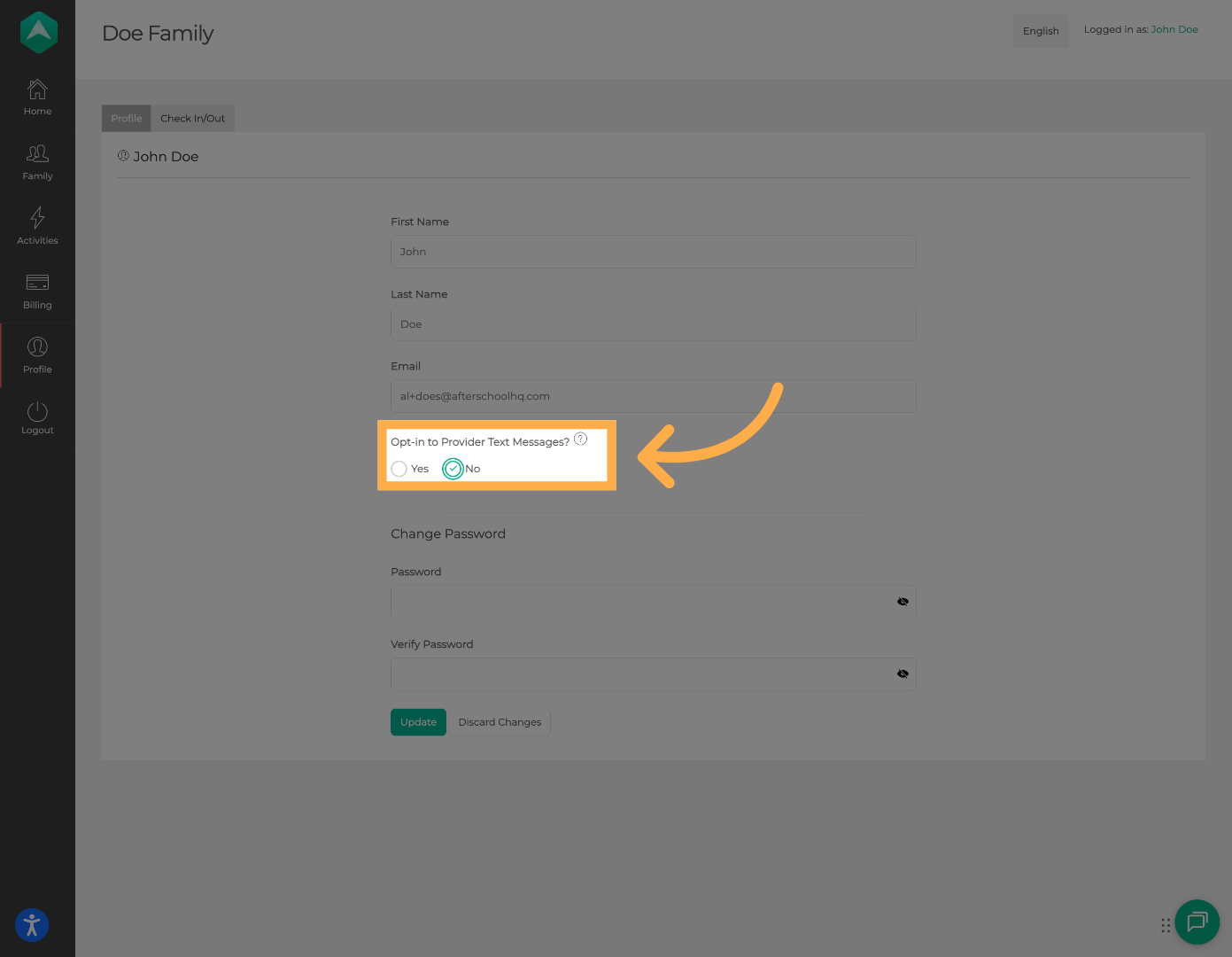 Update Communication Preferences