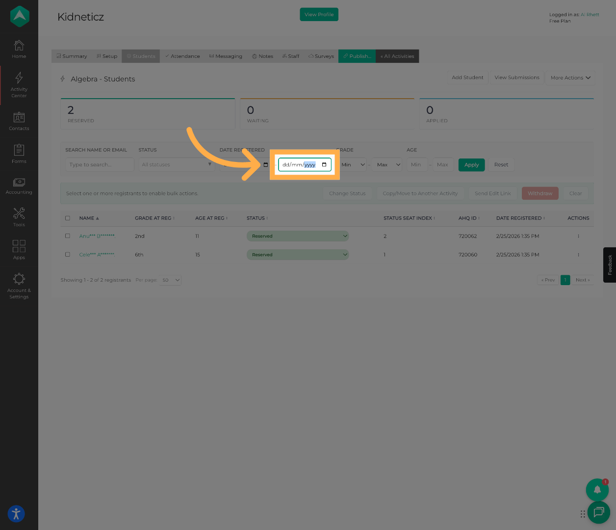 Filter by Registration Date