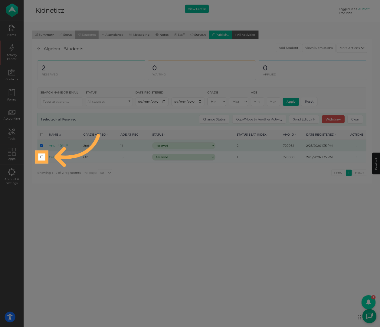 Manually Select Multiple Students