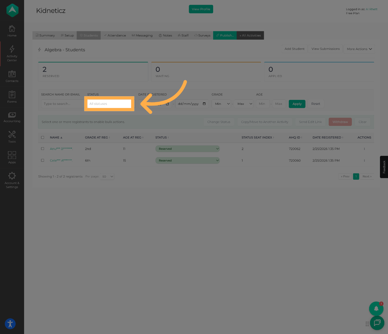Open the Status Filter