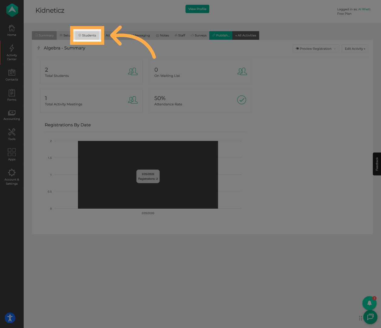 Open the Students Tab