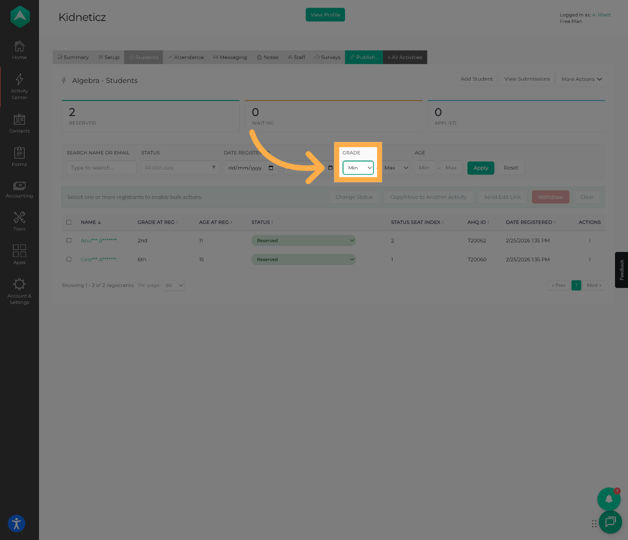 Set the Minimum Grade Filter