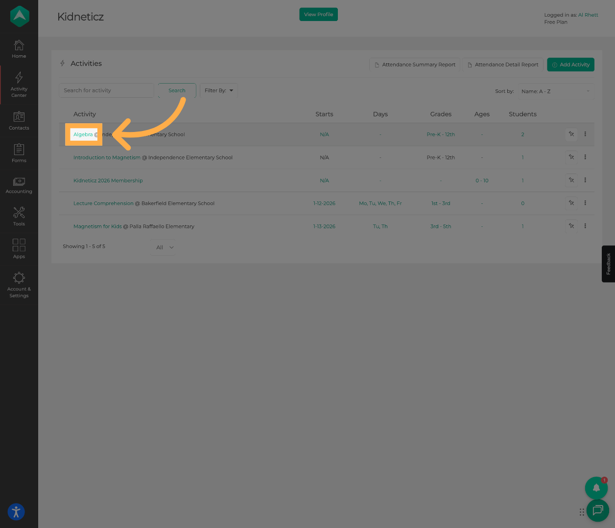 Select an Activity