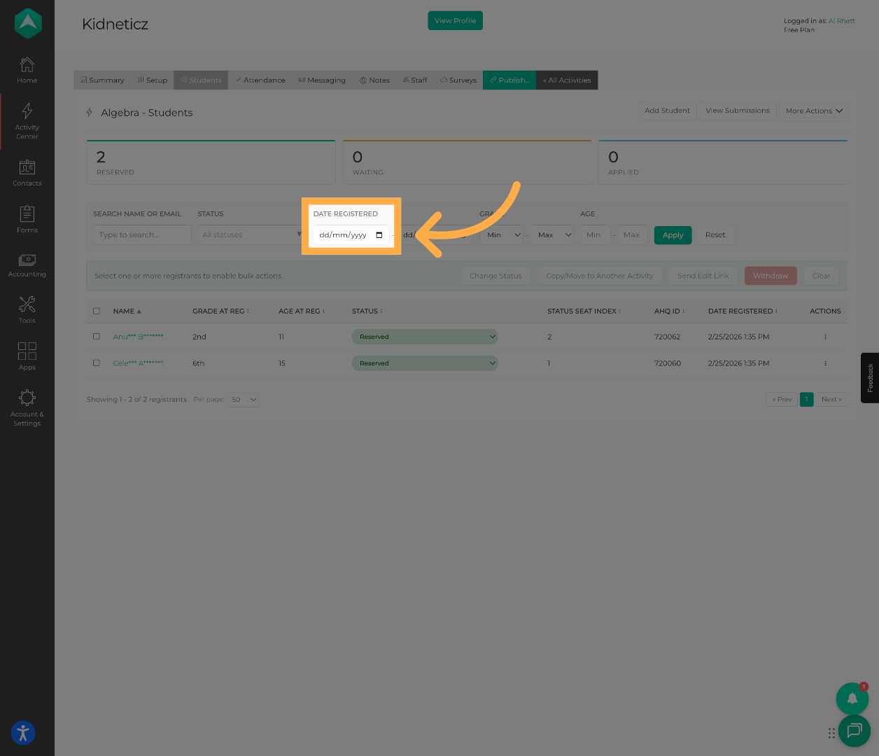 Filter by Registration Date