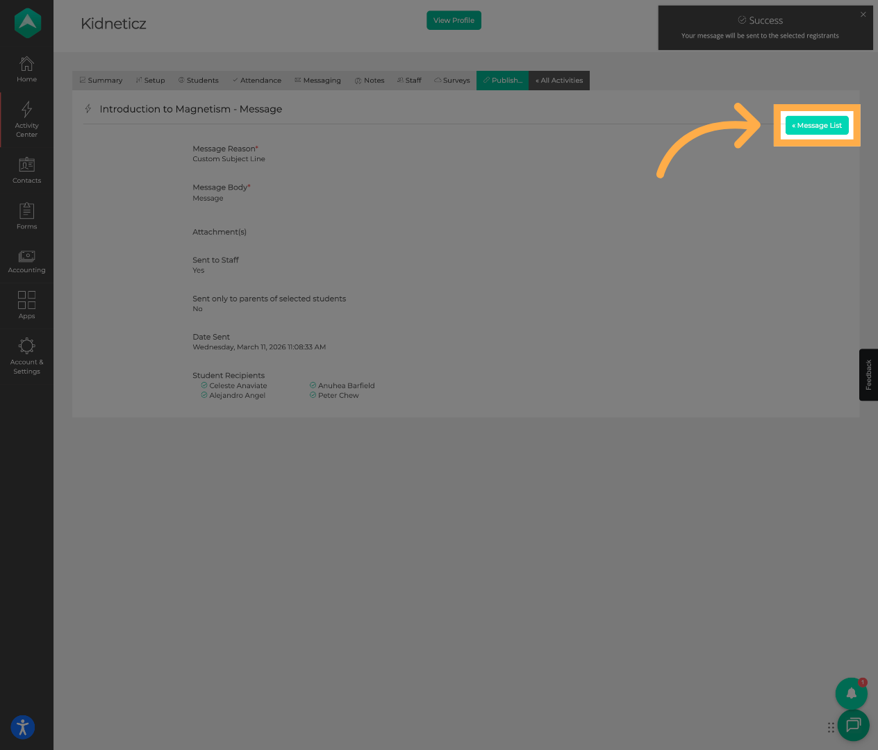 Return to the Message List