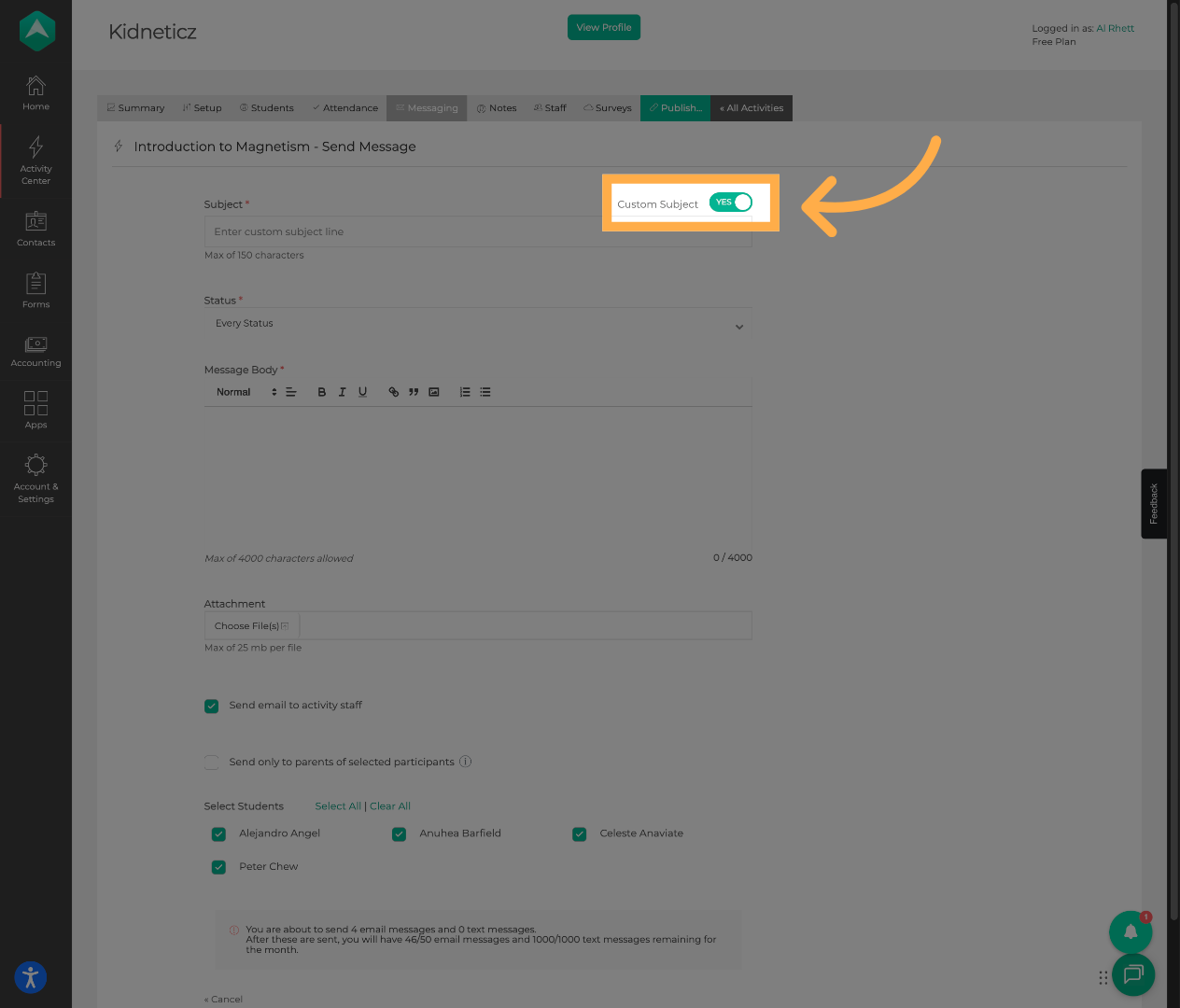 Customize the Message Subject