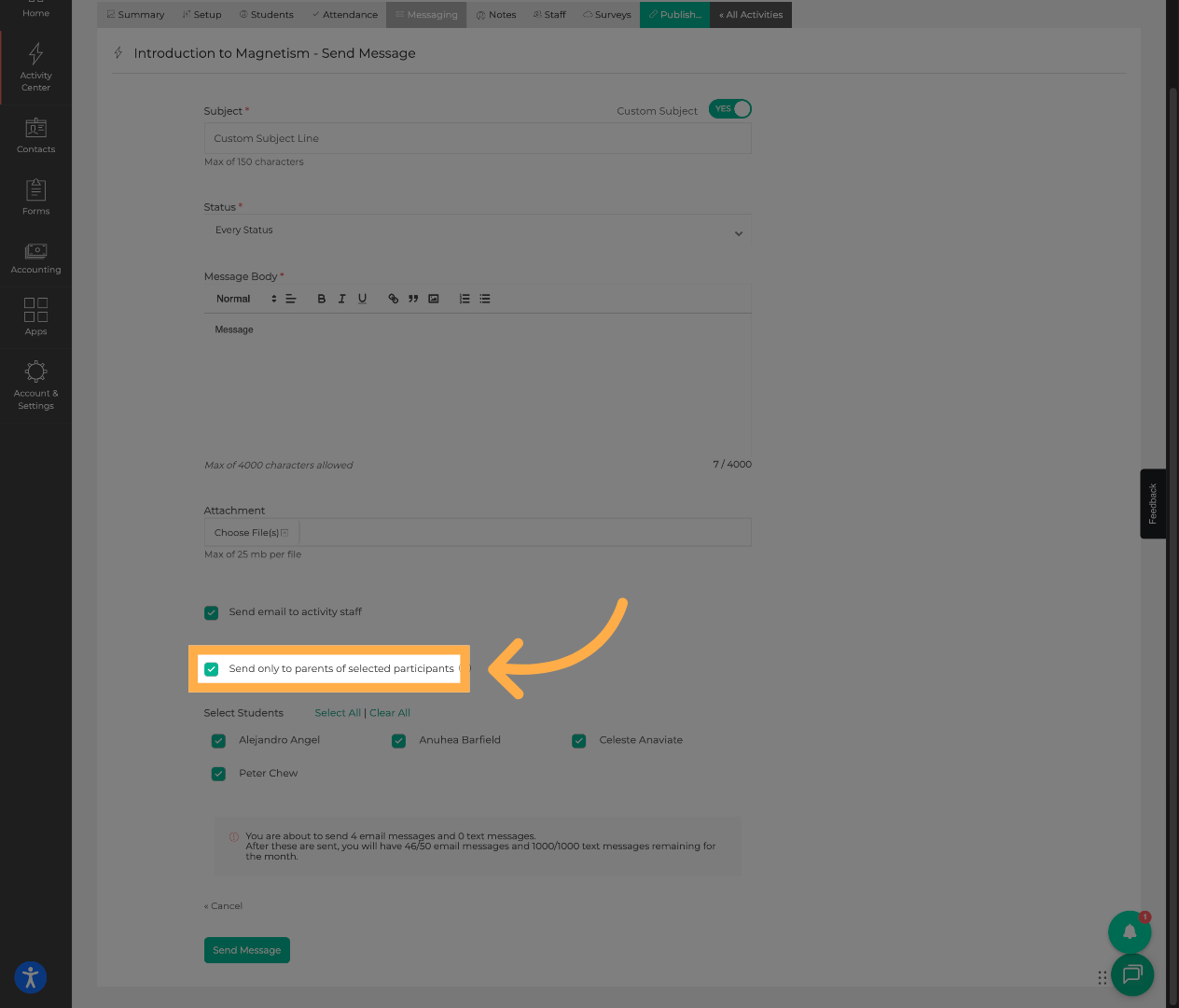 Limit Recipients to Parents Only (Optional)