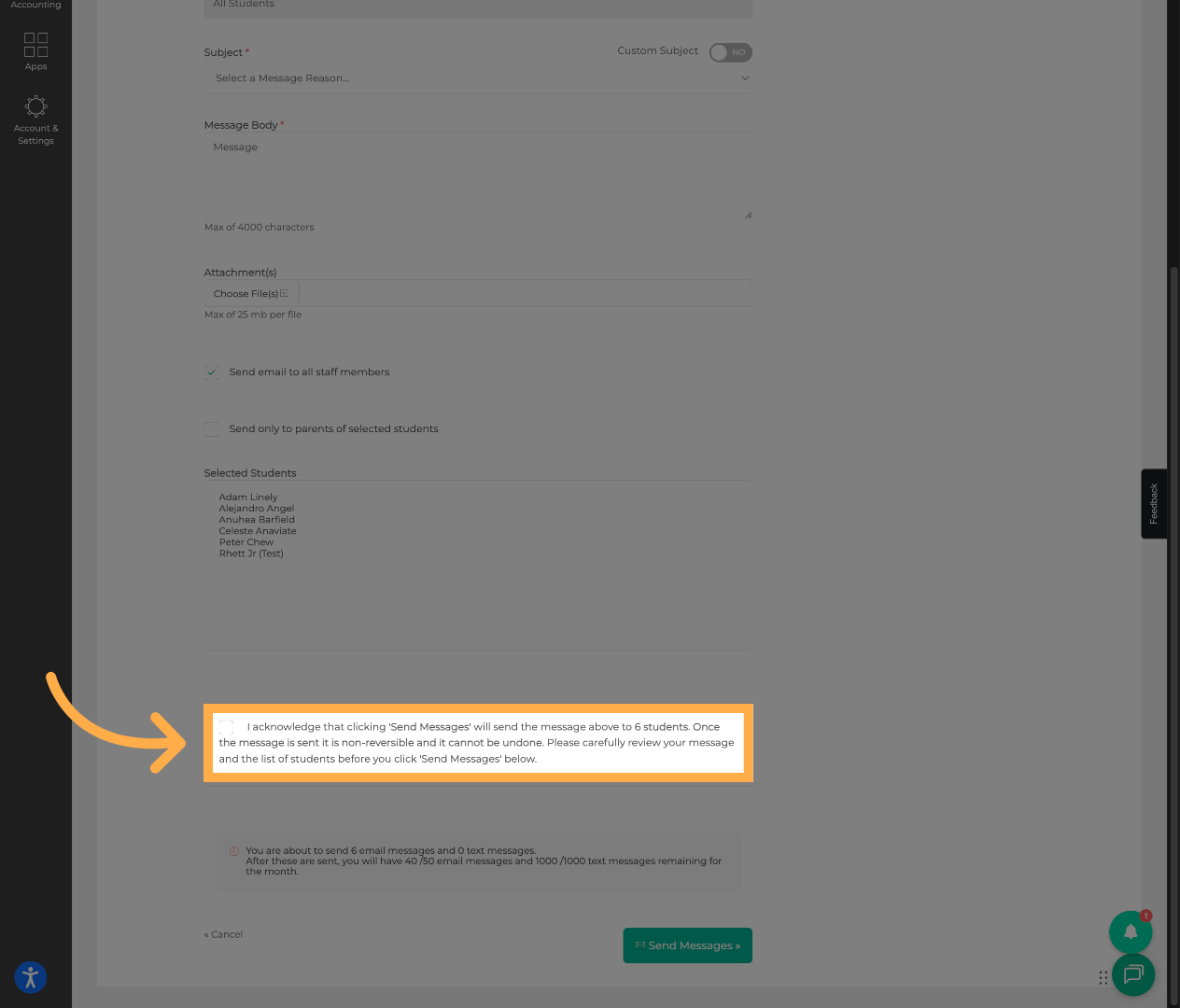 Acknowledge Send Warning