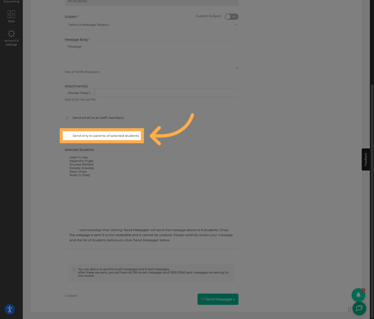Restrict to Selected Parents