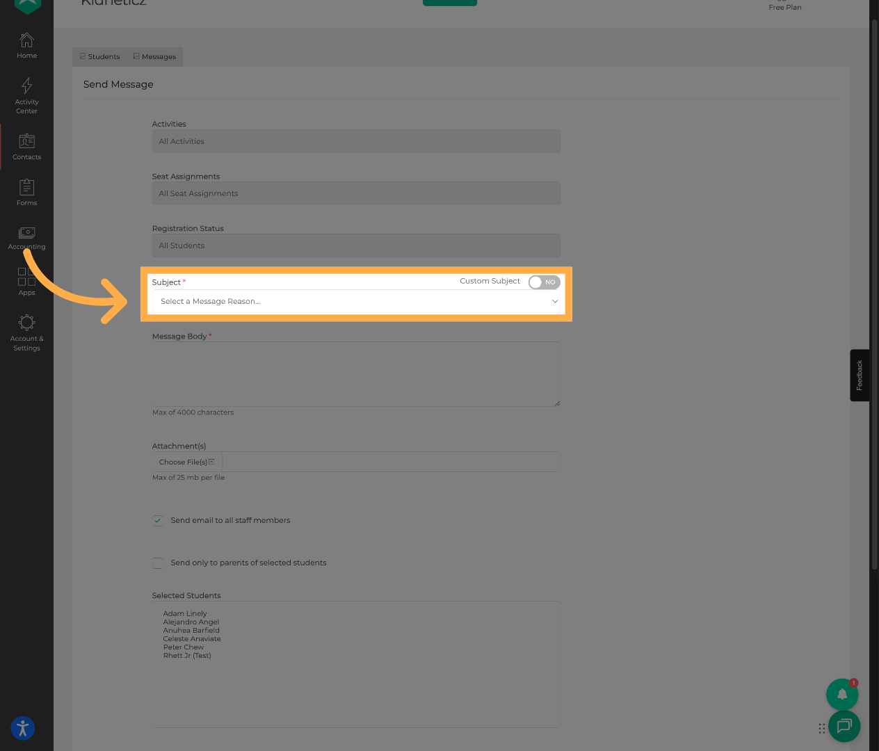 Select Message Reason