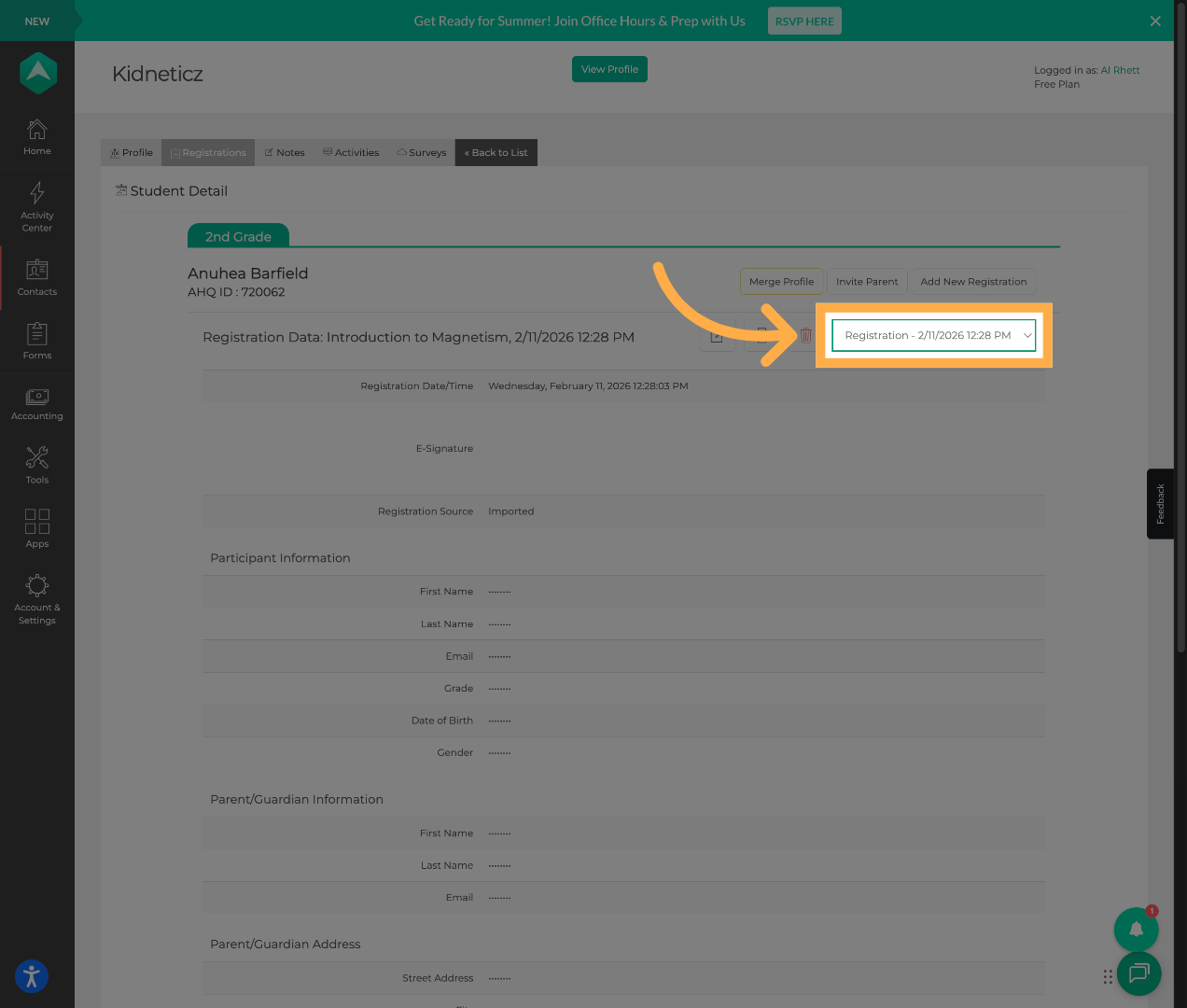 Select Registration Record