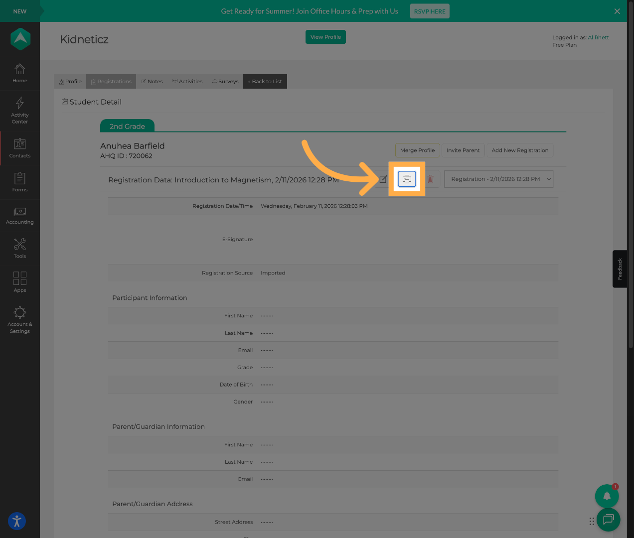 Print Registration Details
