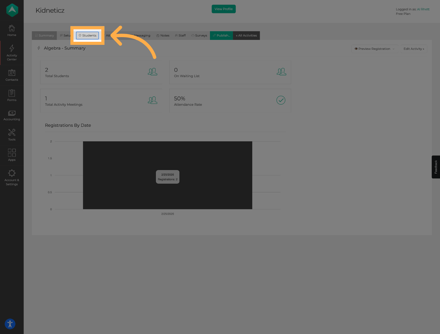 Open the Students Tab