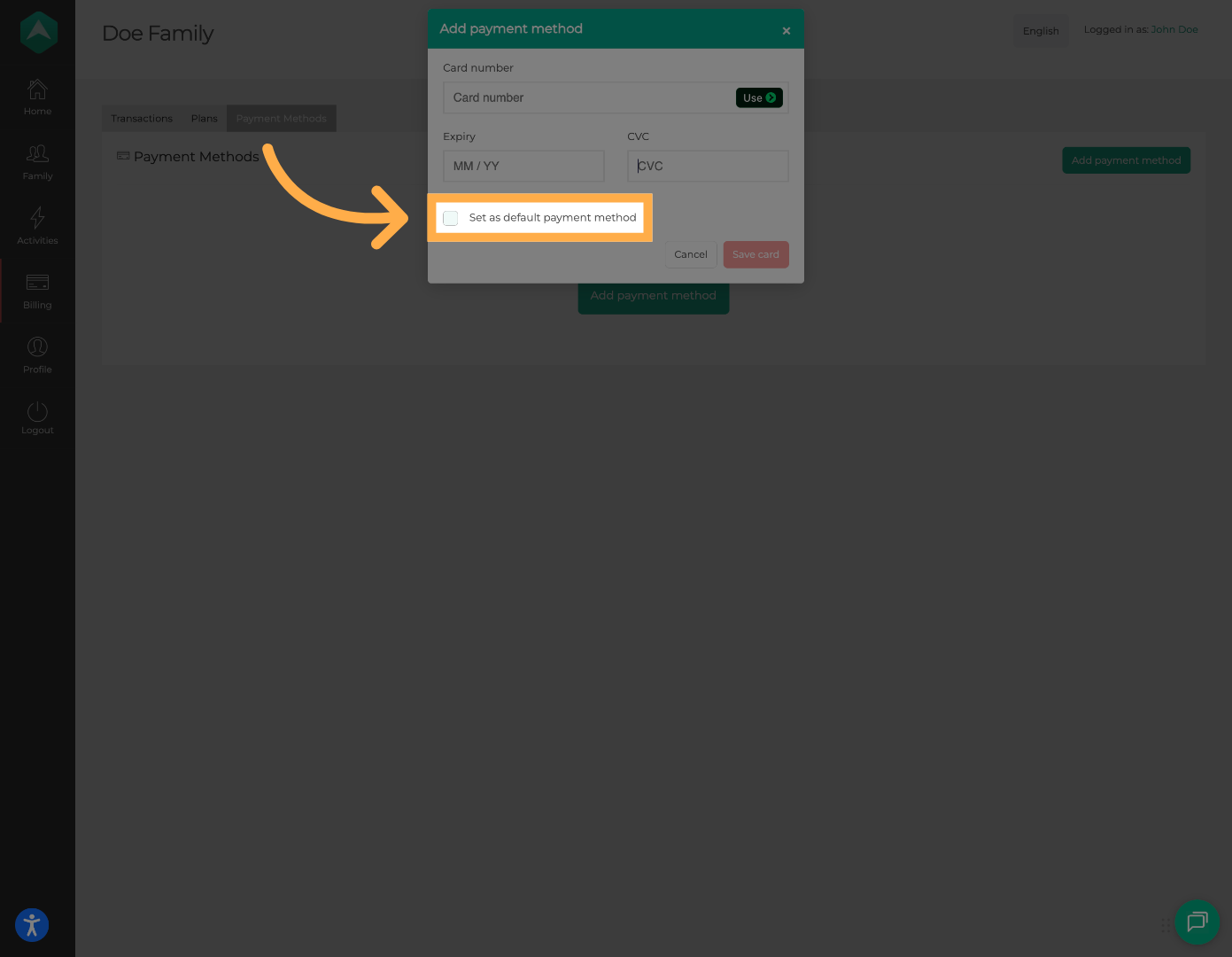 Set as Default Payment Method