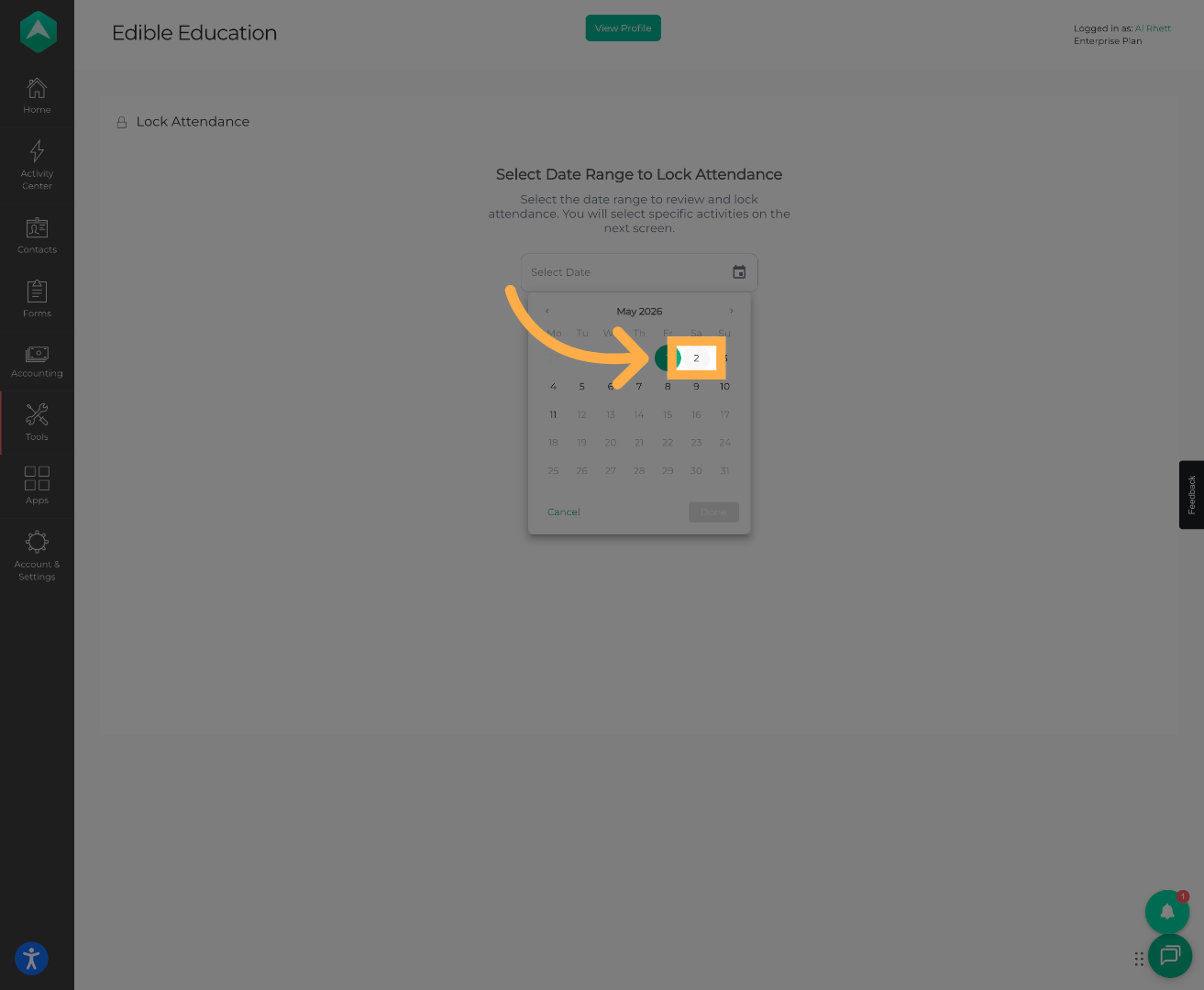 Select the Ending Date