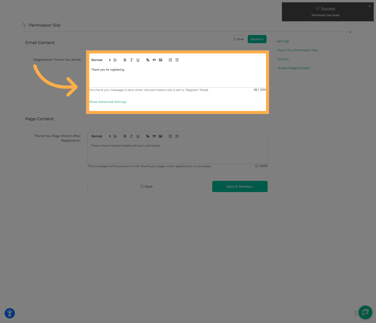 Select Confirmation Message