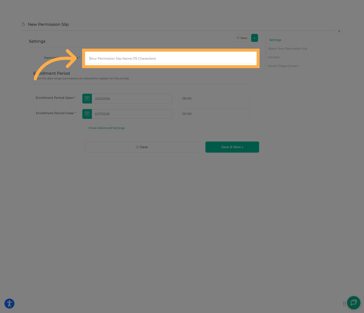 Select Permission Slip Name Field