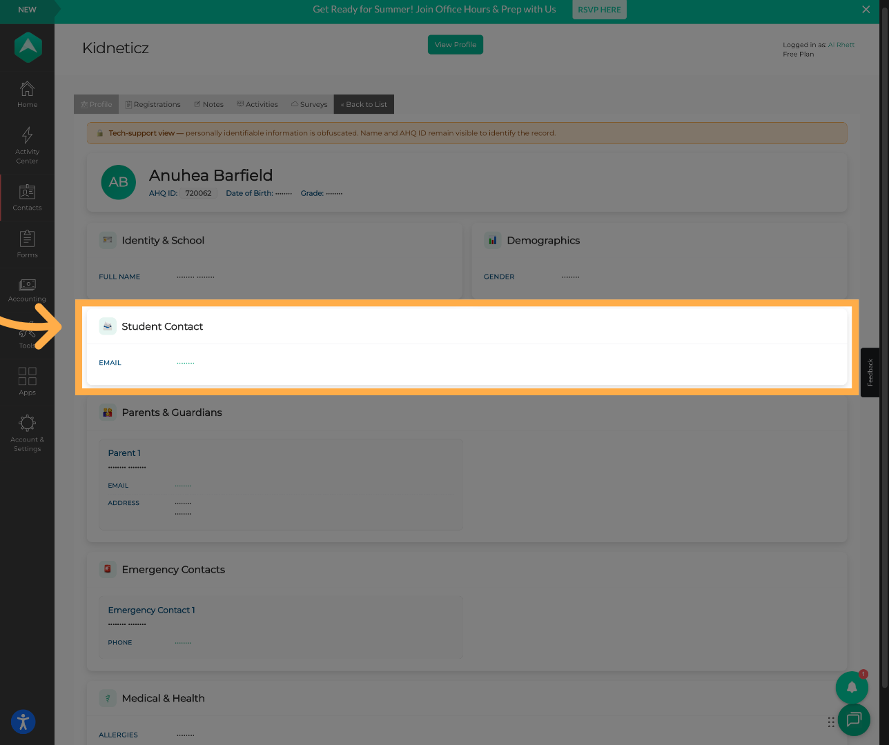 Review Student Contact Information