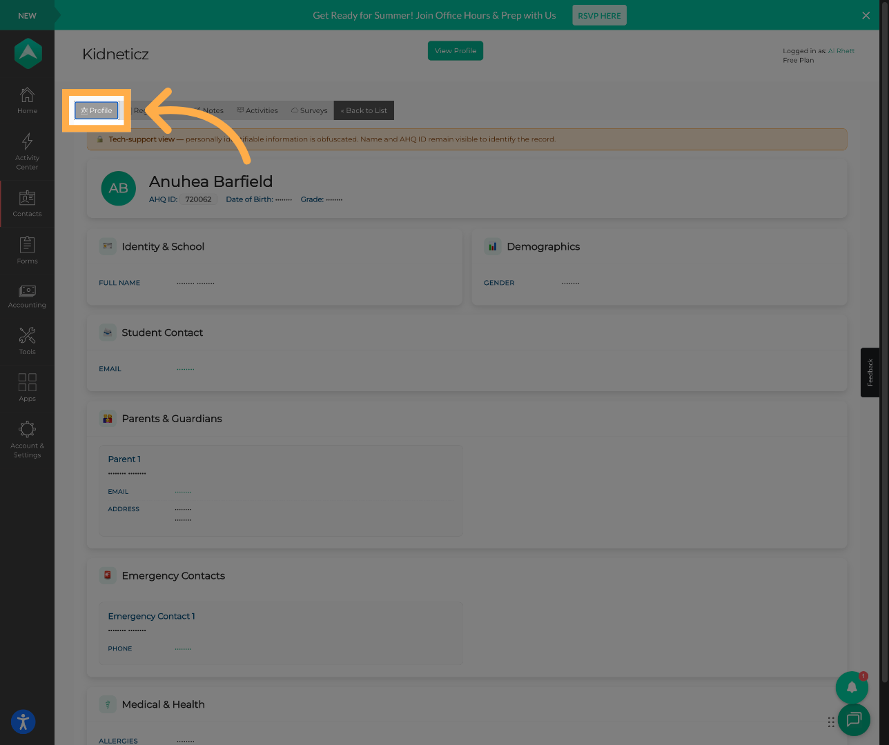 Review Profile Information