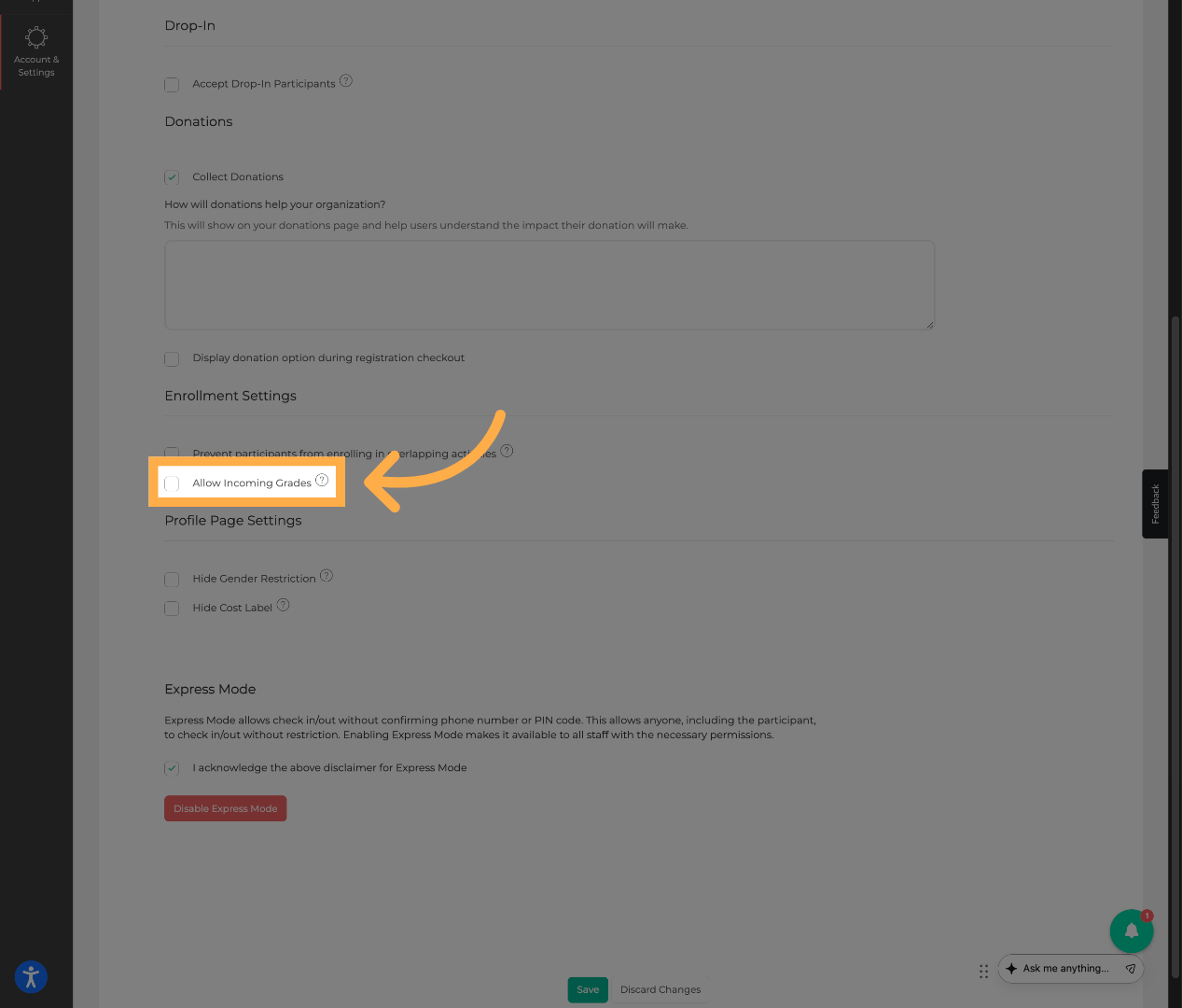 Enable Incoming Grades