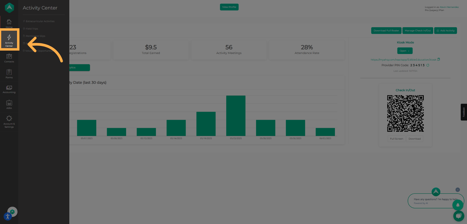 Click "Activity Center"