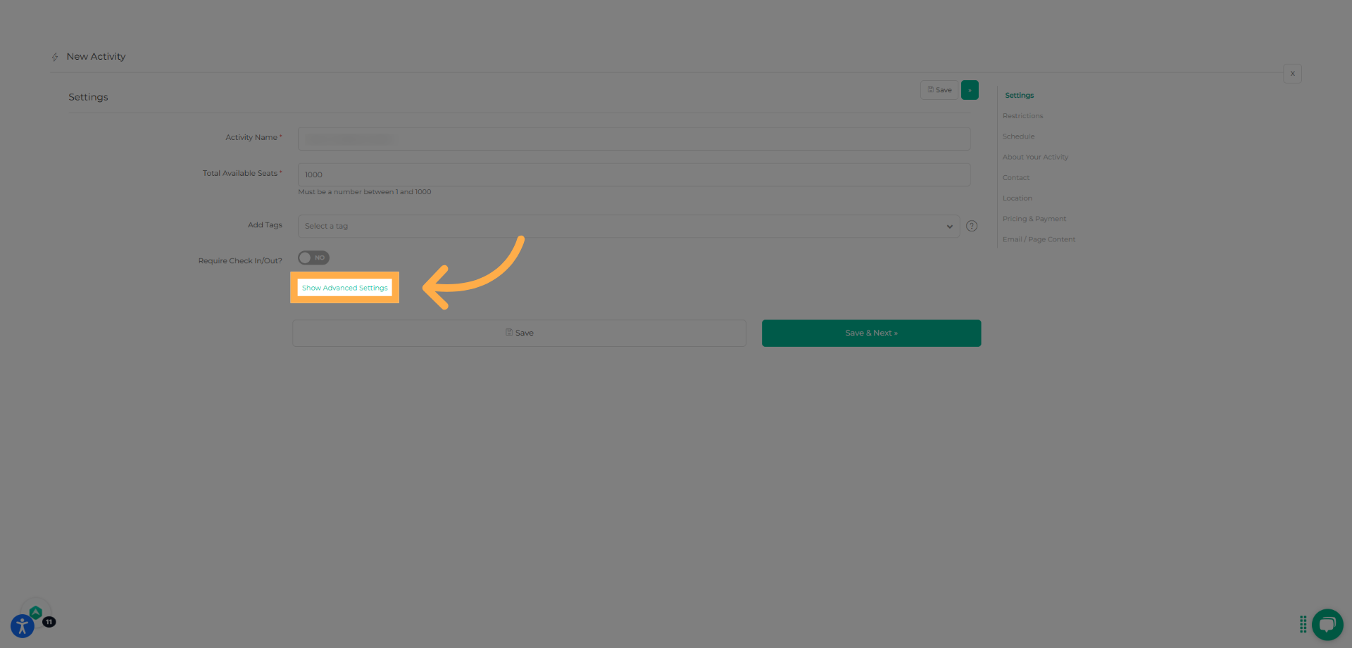 Click "Show Advanced Settings"