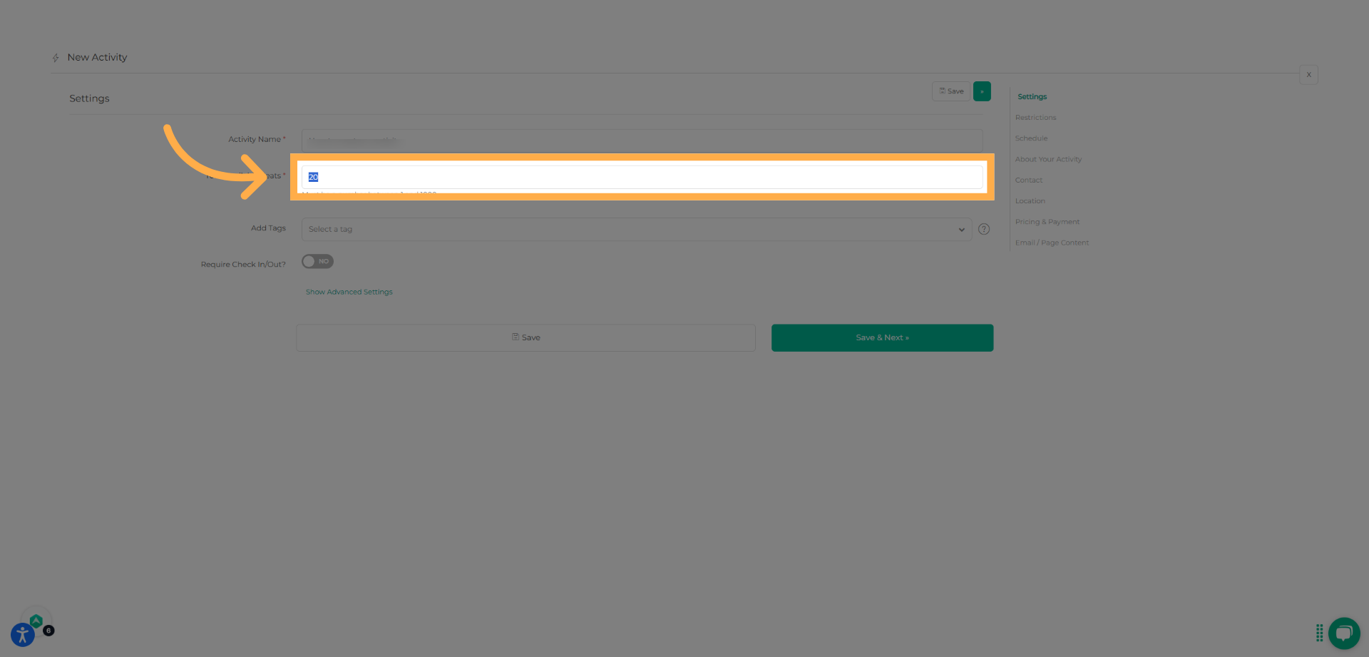 Select the number of seats