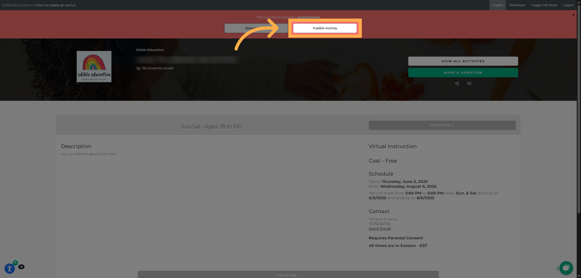 Click "Publish Activity"
