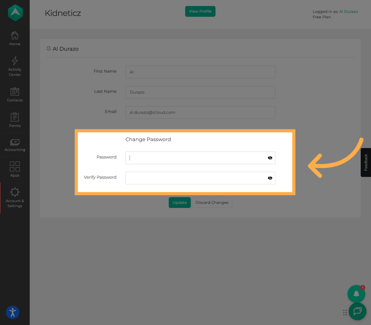 Go to the “Change Password” Section