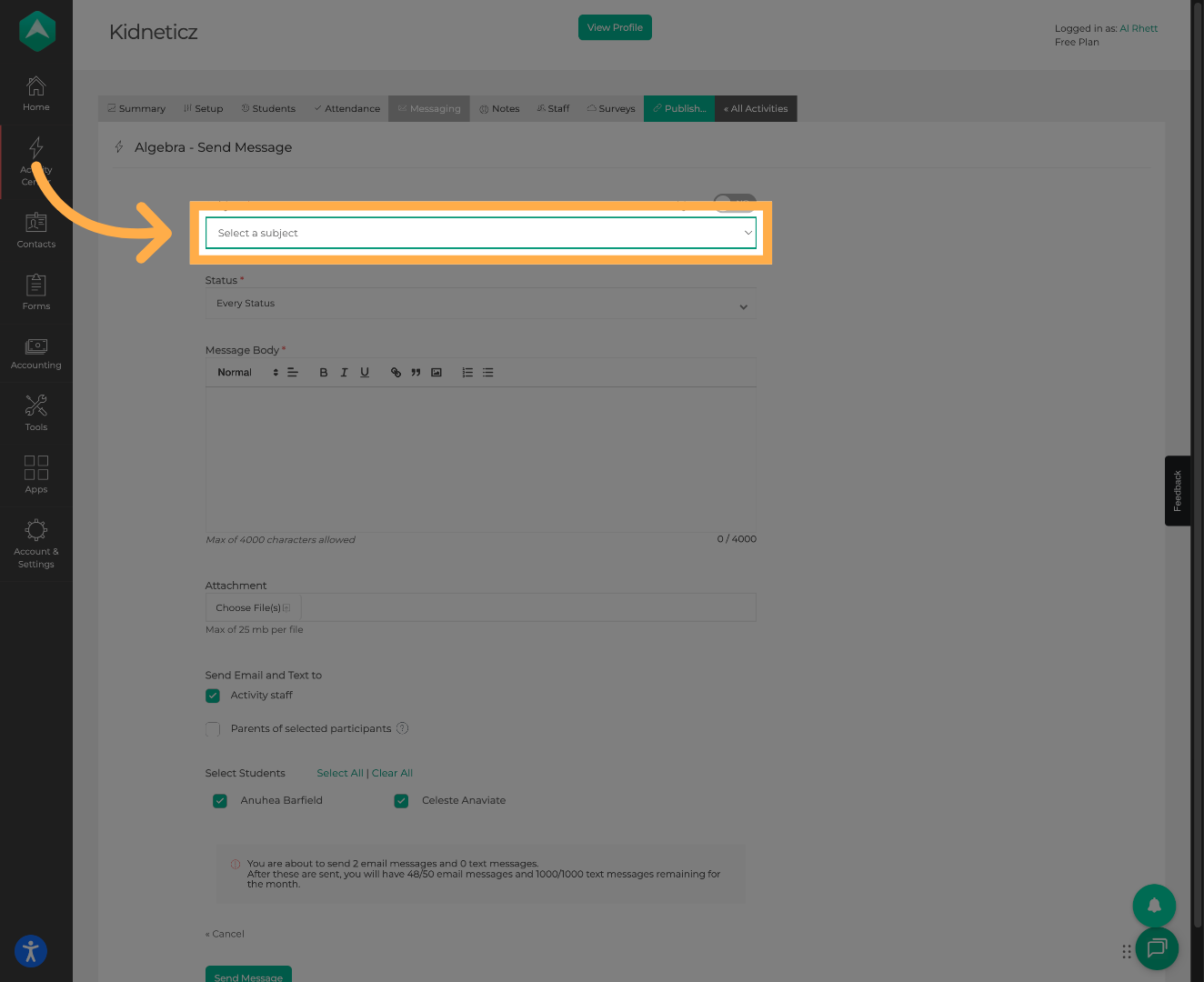 Choose Message Subject