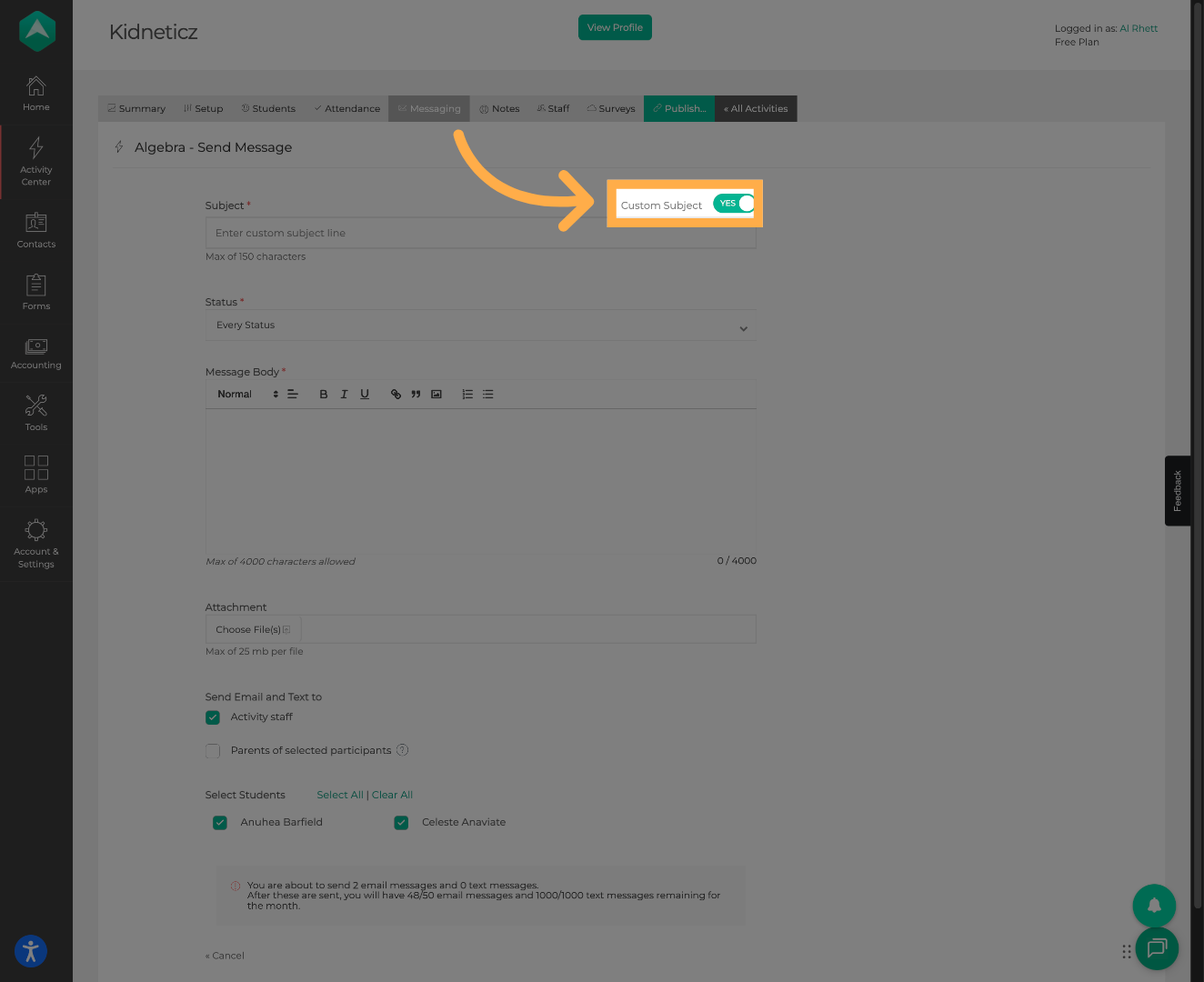 Customize the Message Subject