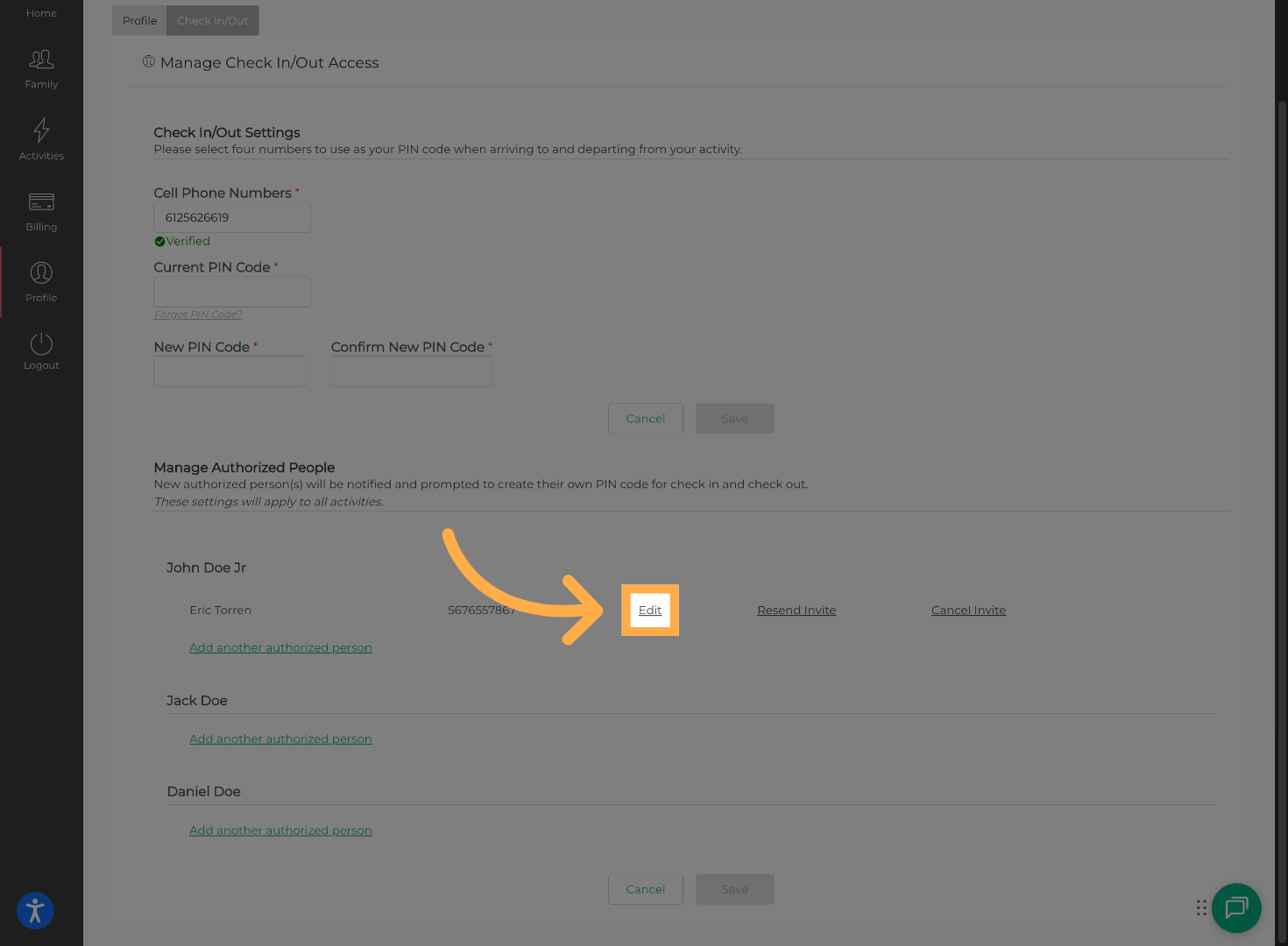 Edit Authorized Person Details