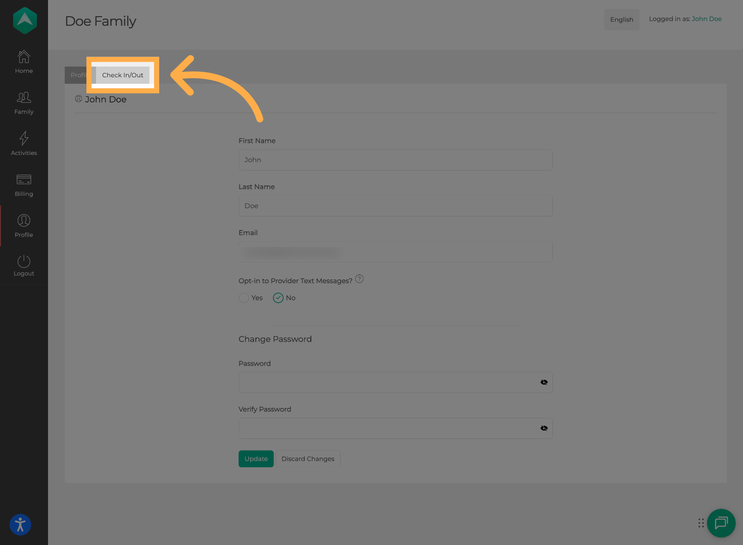 Open Check In/Out Settings