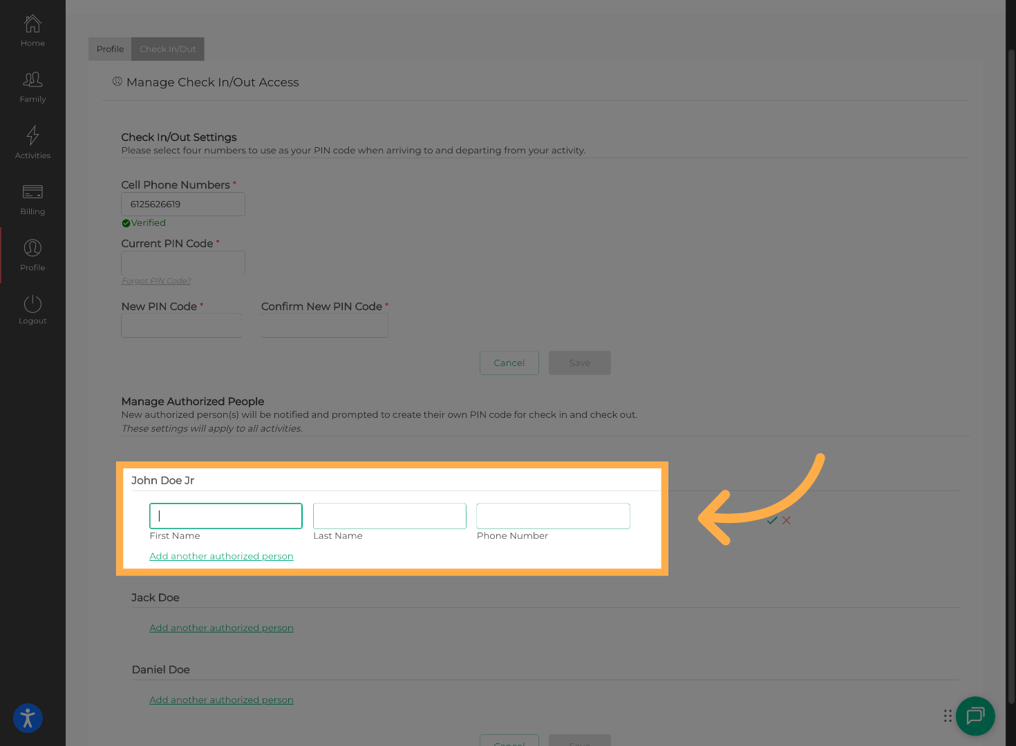 Open Authorized Person Form