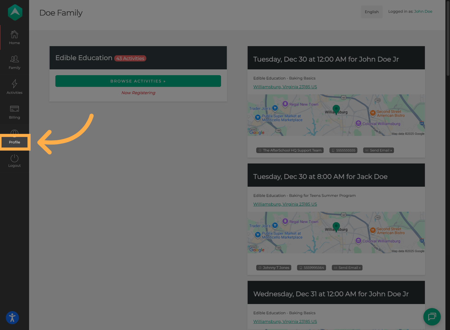 Navigate to Profile Section