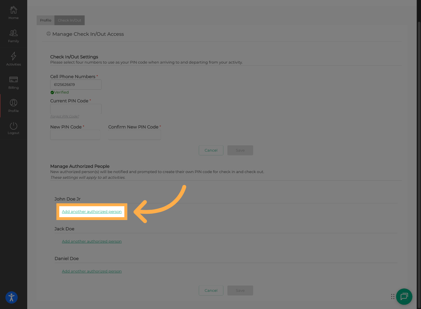 Select Add Authorized Person