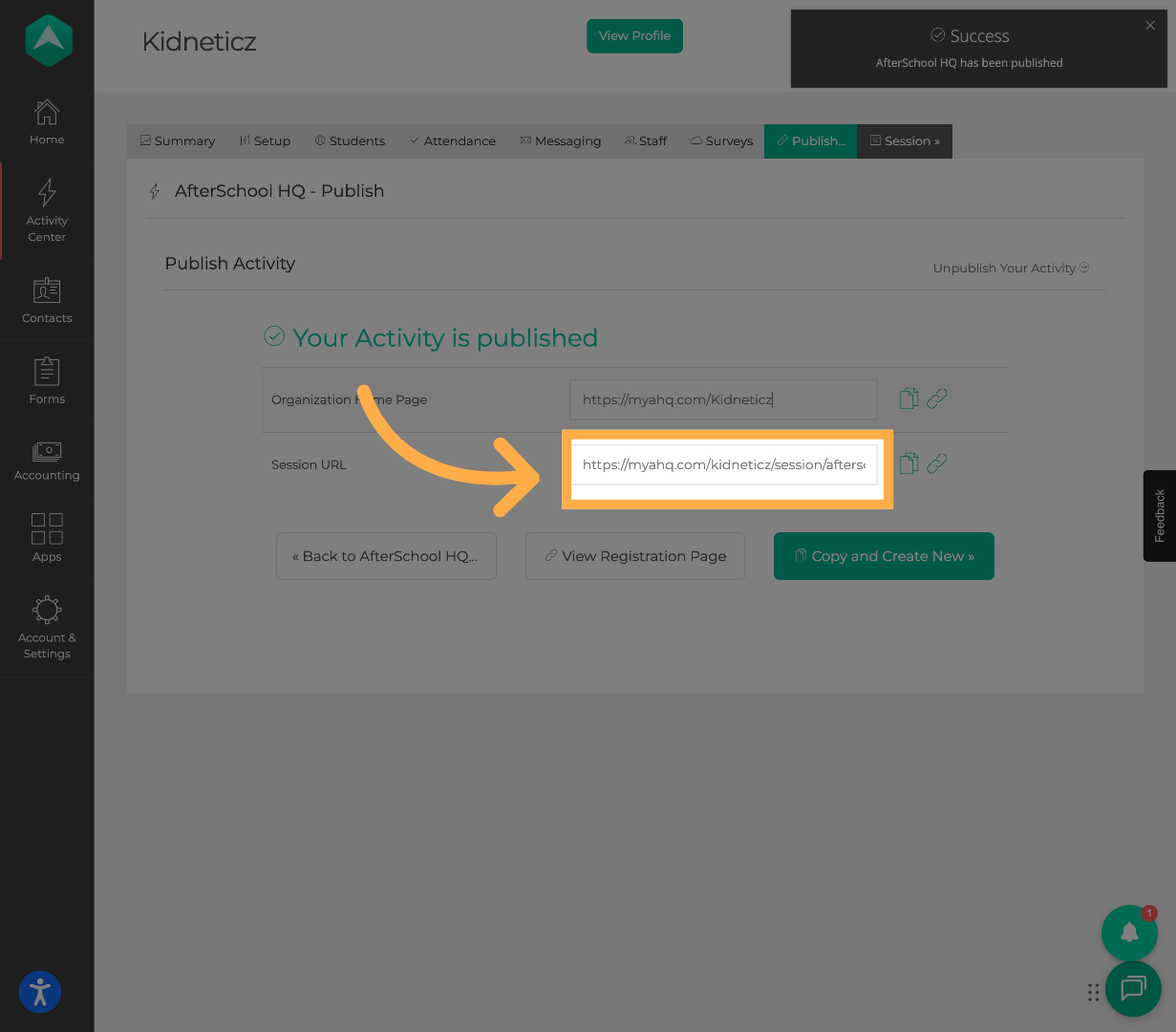 AfterSchool HQ Publish Section