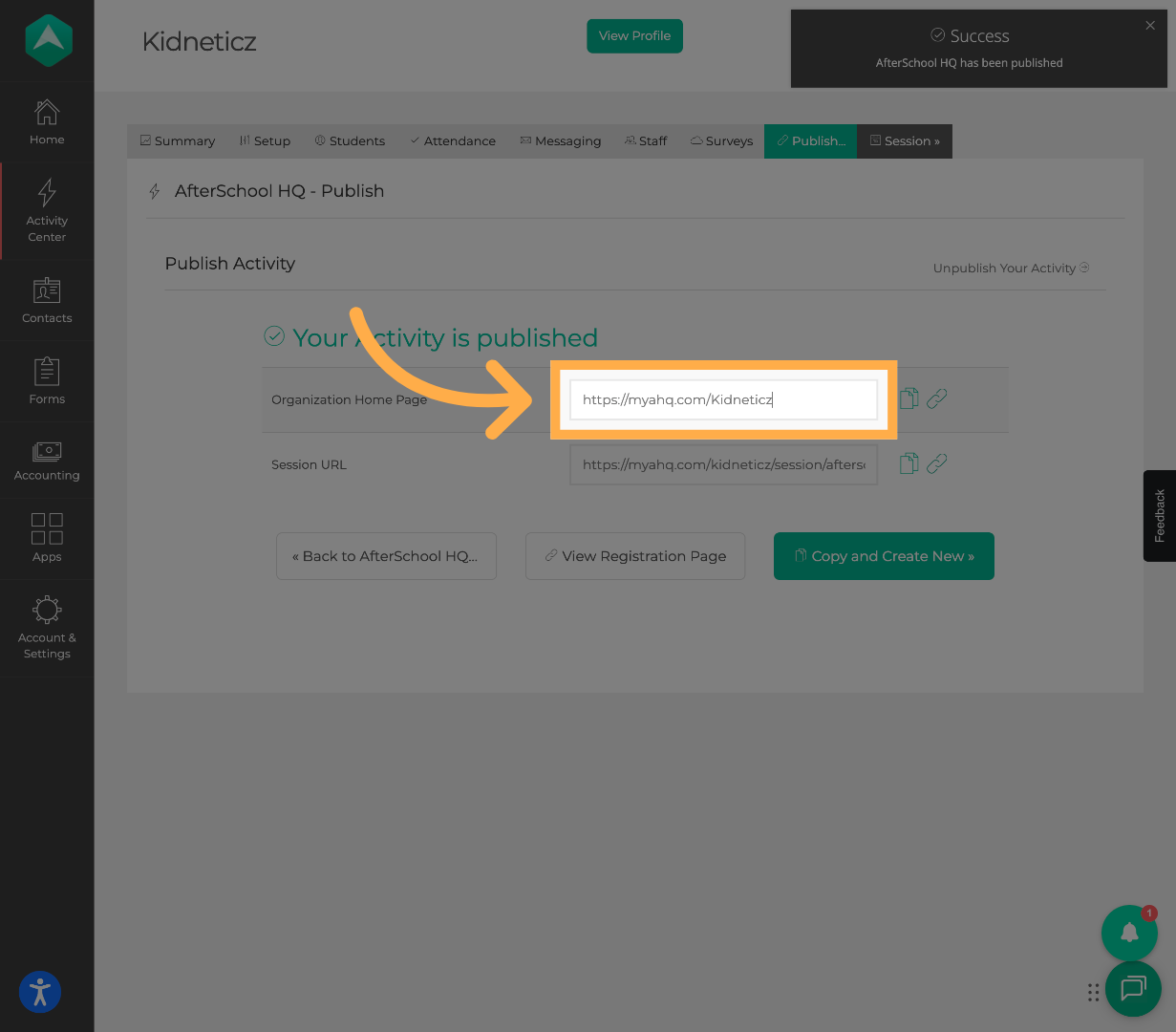 AfterSchool HQ Publish Section