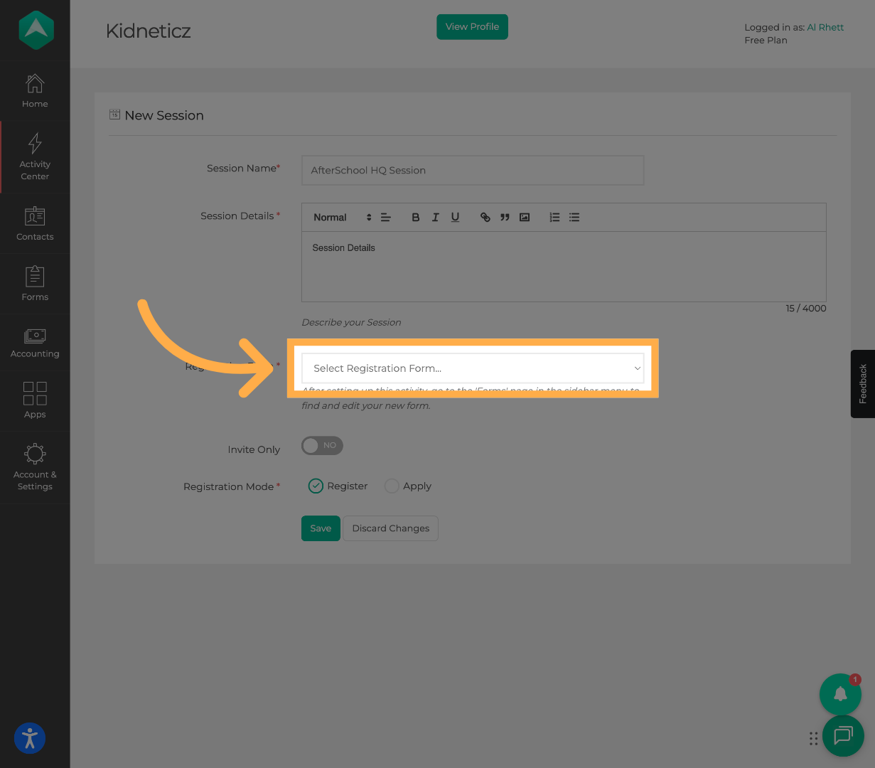 Select a Registration Form